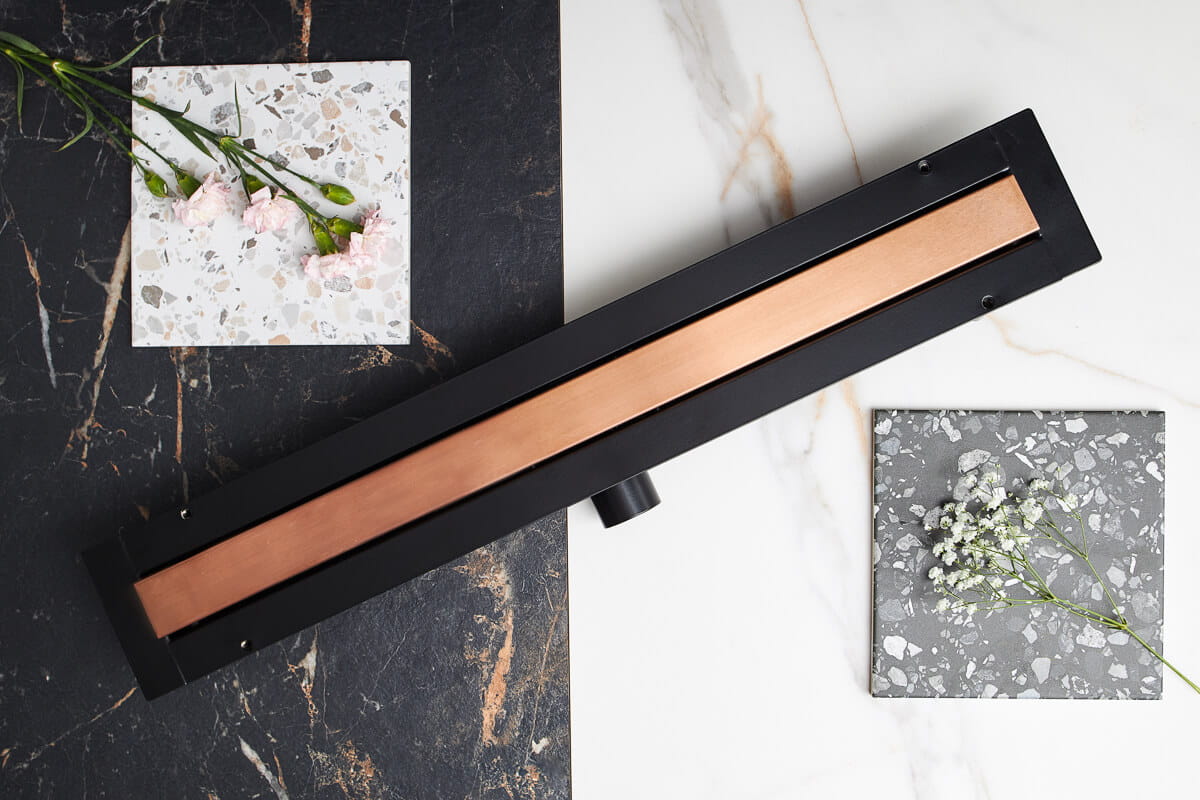 Odpływ Liniowy Różowe Złoto Szczotkowane - Super Niski - LINE PRO - Brushed Rose Gold